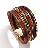 Bohemian Multilayer Rivet Stud Leather Bracelet for Women Pink Wrap