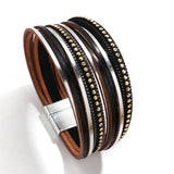 Bohemian Multilayer Rivet Stud Leather Bracelet for Women Pink Wrap