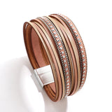 Bohemian Multilayer Rivet Stud Leather Bracelet for Women Pink Wrap