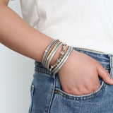 Boho Stone Charm Bracelet Multilayer Wide Leather Wrap for Women