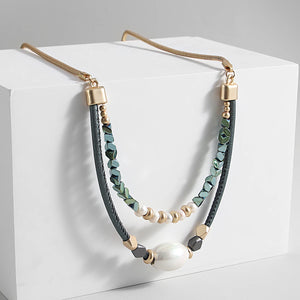 Boho Pearls Leather Rope Pendant Necklaces