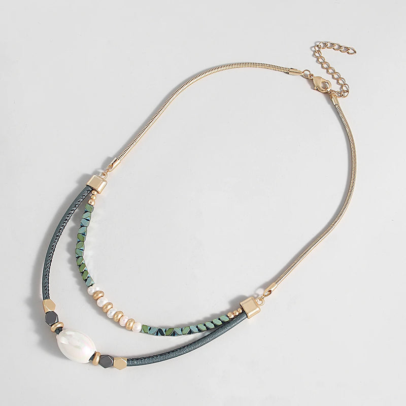 Boho Pearls Leather Rope Pendant Necklaces
