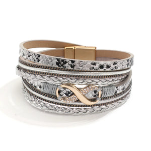 Boho Rhinestone Infinity Charm Bracelet Layered Leather Women