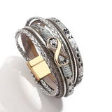 Boho Rhinestone Infinity Charm Bracelet Layered Leather Women