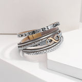 Boho Rhinestone Infinity Charm Bracelet Layered Leather Women