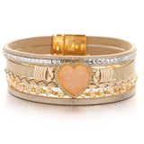 Boho PU Leather Beaded Bracelet Heart Stones Braided Hand Jewelry