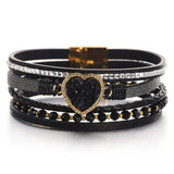 Boho PU Leather Beaded Bracelet Heart Stones Braided Hand Jewelry