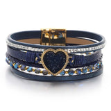Boho PU Leather Beaded Bracelet Heart Stones Braided Hand Jewelry