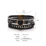 Boho PU Leather Beaded Bracelet Heart Stones Braided Hand Jewelry