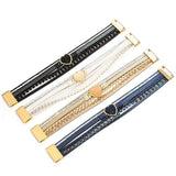 Boho PU Leather Beaded Bracelet Heart Stones Braided Hand Jewelry