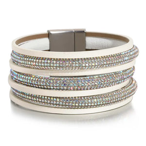 Boho Rhinestone Multiayer Bracelet Wrap Leather Bracelet for Women