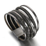 Boho Rhinestone Multiayer Bracelet Wrap Leather Bracelet for Women