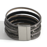 Boho Rhinestone Multiayer Bracelet Wrap Leather Bracelet for Women