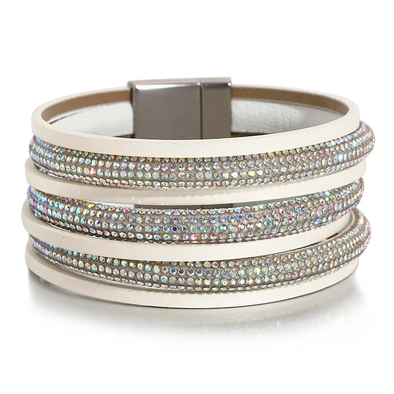 Boho Rhinestone Multiayer Bracelet Wrap Leather Bracelet for Women