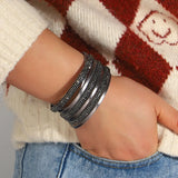 Boho Rhinestone Multiayer Bracelet Wrap Leather Bracelet for Women