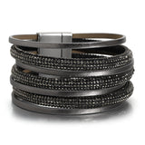 Boho Rhinestone Multiayer Bracelet Wrap Leather Bracelet for Women