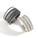 Boho Rhinestone Multiayer Bracelet Wrap Leather Bracelet for Women