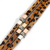 Boho Leopard Print Rhinestone Bracelet Cowhide Leather Jewelry