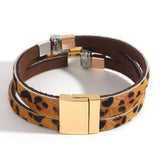 Boho Leopard Print Rhinestone Bracelet Cowhide Leather Jewelry