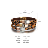Boho Leopard Print Rhinestone Bracelet Cowhide Leather Jewelry