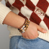Boho Leopard Print Rhinestone Bracelet Cowhide Leather Jewelry