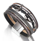 Boho Shell Beads Leather Bracelet Women Wide Wrap Bangle