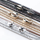 Boho Shell Beads Leather Bracelet Women Wide Wrap Bangle