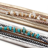 Boho Natural Stone Leather Bracelet for Women