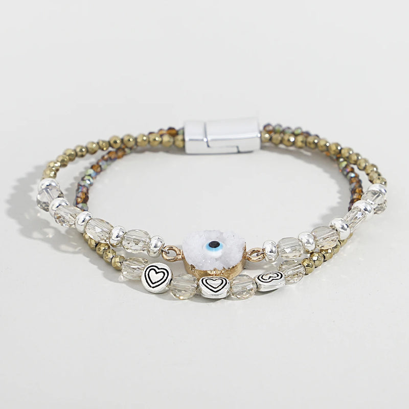 Boho Lucky Evil Eye Bracelet Metal Heart Beads Charm Friendship Jewelry