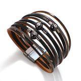 Boho Leather Cuff Bangle Wrap Bracelet with Beads & Studs