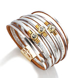 Boho Leather Cuff Bangle Wrap Bracelet with Beads & Studs