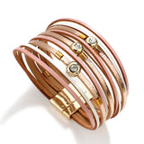 Boho Leather Cuff Bangle Wrap Bracelet with Beads & Studs