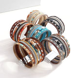 Boho Wrap Bracelets for Women Braided Leather Rope Multi-Layer Cuff Bangle