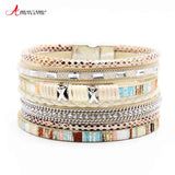 Boho Wrap Bracelets for Women Braided Leather Rope Multi-Layer Cuff Bangle