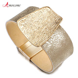 Champagne Metal Charm Leather Bracelet for Women Femme Wide Wrap Bracelets