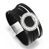 Rhinestone Hollow Circle Bracelets Multilayer Leather Wrap Jewelry