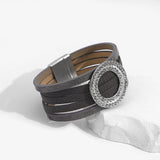 Rhinestone Hollow Circle Bracelets Multilayer Leather Wrap Jewelry