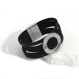 Rhinestone Hollow Circle Bracelets Multilayer Leather Wrap Jewelry