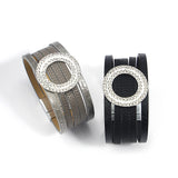 Rhinestone Hollow Circle Bracelets Multilayer Leather Wrap Jewelry