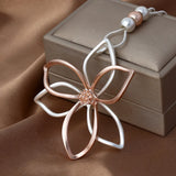 Floral Long Chain Necklace Hollow Flower Butterfly Beads Collar Jewelry