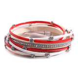Xmas Crystal Studded Bracelet Red Green Double Wrap Multilayer