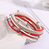 Xmas Crystal Studded Bracelet Red Green Double Wrap Multilayer
