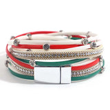 Xmas Crystal Studded Bracelet Red Green Double Wrap Multilayer
