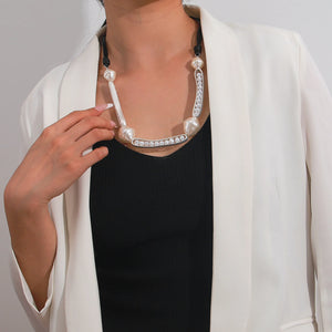 Geometric Pearls Pendant Necklace Leather Choker Winter Jewelry