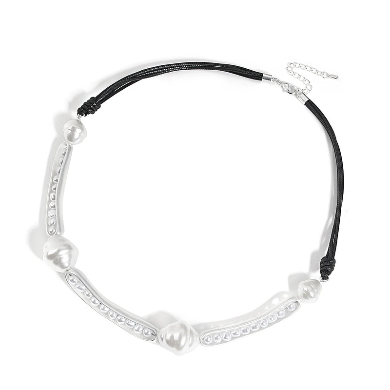 Geometric Pearls Pendant Necklace Leather Choker Winter Jewelry