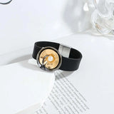 Metal Flower Charm Leather Wrap Bracelet for Women