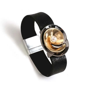 Metal Flower Charm Leather Wrap Bracelet for Women