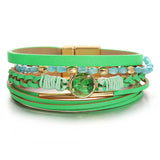 Bright Colors Leather Wrap Braided Bracelets Crystal Beads Multilayer Wrap