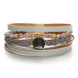 Bright Colors Leather Wrap Braided Bracelets Crystal Beads Multilayer Wrap