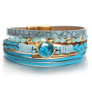 Bright Colors Leather Wrap Braided Bracelets Crystal Beads Multilayer Wrap